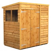 Power 6x4 Pent Garden Shed Overlap - Double Door